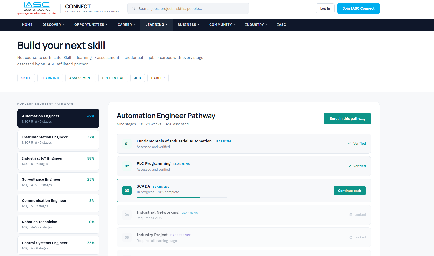 IASC Connect learning pathways screen
