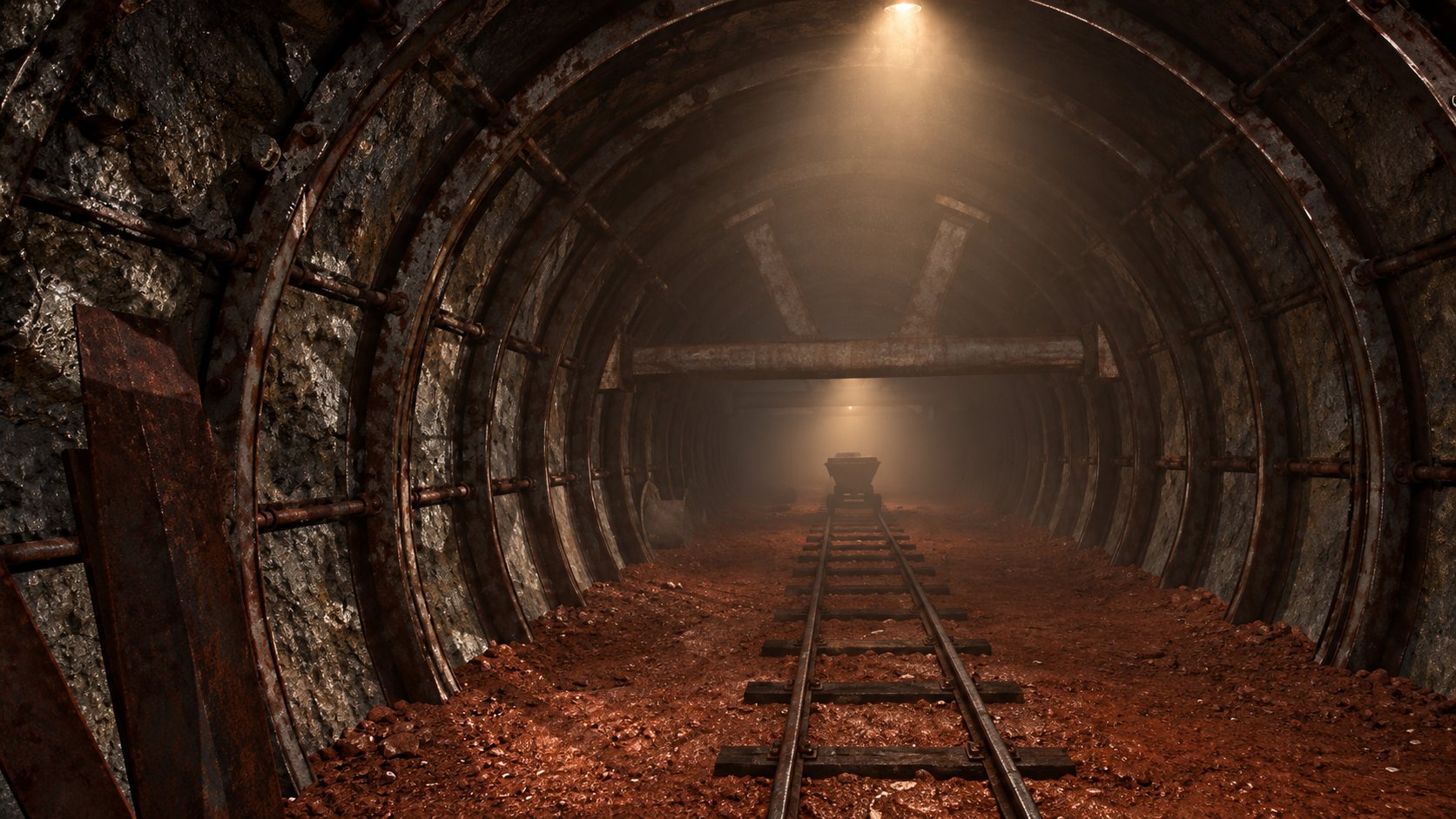 Dimly lit mine tunnel